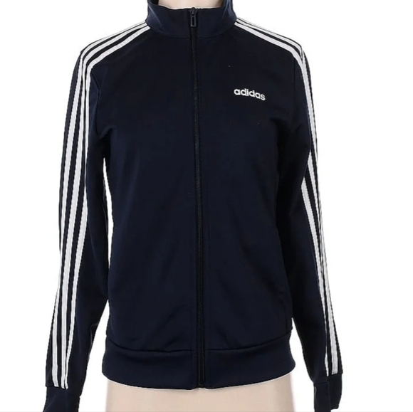 ADIDAS Track Jacket Medium Navy Blue Stripes Full Zip Old School Athlete - Picture 5 of 6